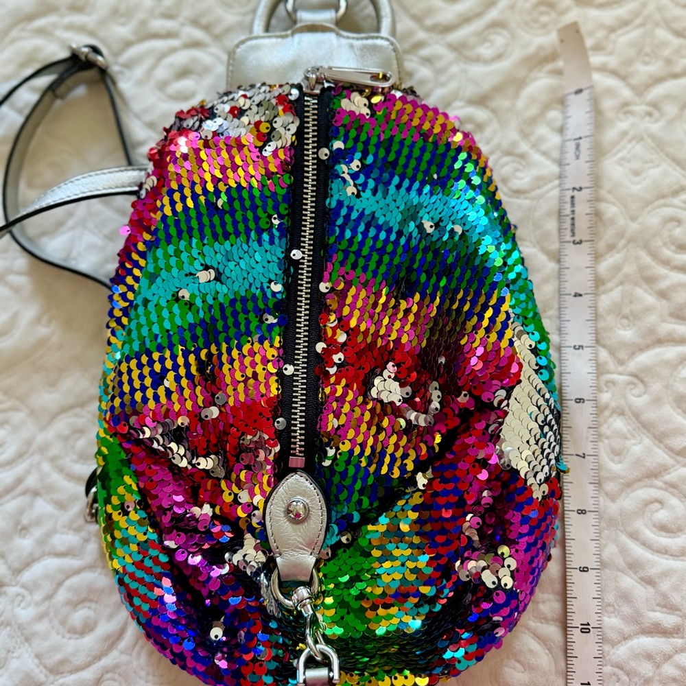 Rebecca Minkoff Rainbow Silver Sequin Small Medium Julian Backpack Excellent - Picture 4 of 6